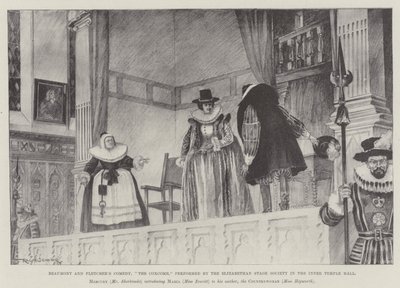 Comédie de Beaumont et Fletcher, Le Coxcomb, jouée par la Elizabethan Stage Society dans le Inner Temple Hall - Ralph Cleaver