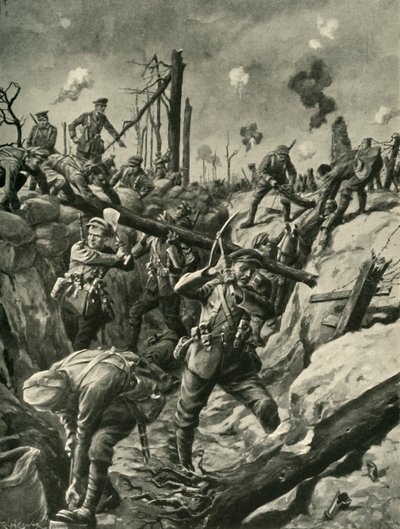 Soldats britanniques dans une tranchée allemande, Front occidental, Première Guerre mondiale, vers 1915 - Ralph Cleaver