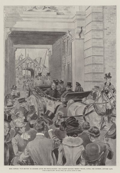 Retour du roi Édouard VII à Osborne après sa proclamation, Sa Majesté quittant Trinity Wharf, Cowes, pour Osborne, 24 janvier - Ralph Cleaver