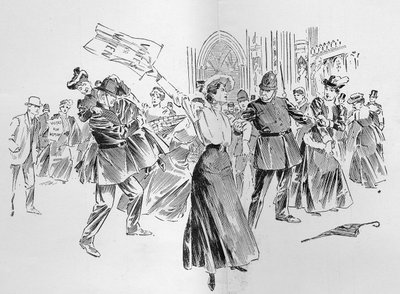 Les suffragettes irrépressibles créent une diversion dans le hall, d