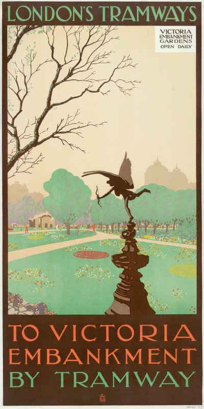Vers Victoria Embankment par tramway, affiche des tramways du London County Council, 1928 - Ralph and Brown Studios
