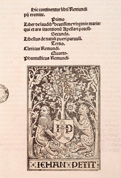 Page du codex "De Laudibus Beatissimae Virginis Mariae" par Ramon Llull (1235-1315), représentant deux lions tenant les armoiries de l