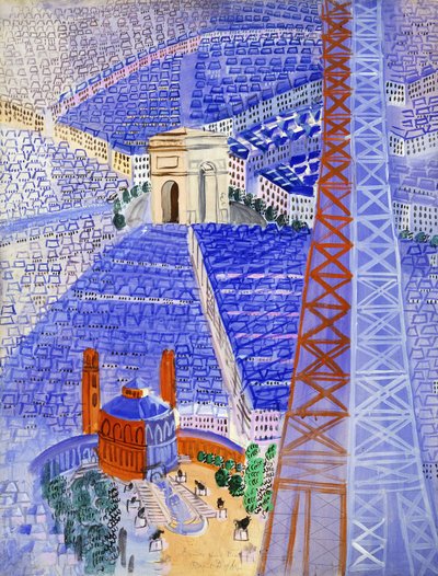 The Eiffel Tower Project for the Beauvais Tapestry; La Tour Eiffel, Projet pour la Tapisserie de Beauvais, c. 1929-1930 (gouache on paper) - Raoul Dufy