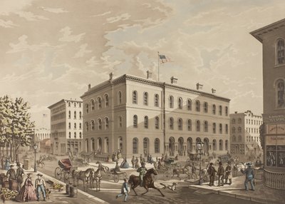 Coin N.O. des rues Dearborn et Monroe, Chicago, montrant le bâtiment de la Poste en 1865 - Raoul Varin