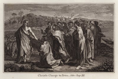 La charge du Christ à Pierre, Jean, Chap XXI (gravure) - after Raphael