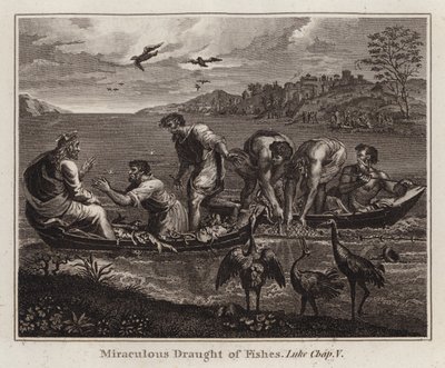 Carton de Raphaël : Pêche miraculeuse, Luc, Chap V (gravure) - after Raphael