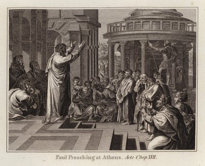 Carton de Raphaël : Paul prêchant à Athènes, Actes, Chapitre XVII (gravure) - after Raphael