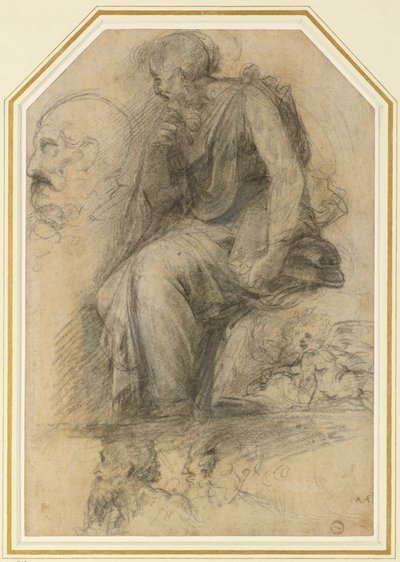 Un saint homme assis (Saint Paul) : Étude pour la Disputa, WA1846.189 - Raphael