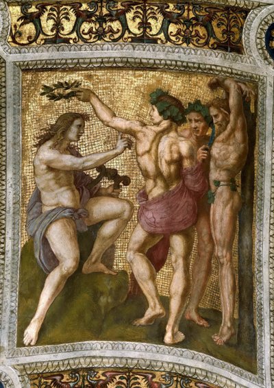 Marsyas et Apollon. Fresque au plafond dans la Stanza della Segnatura - Raphael