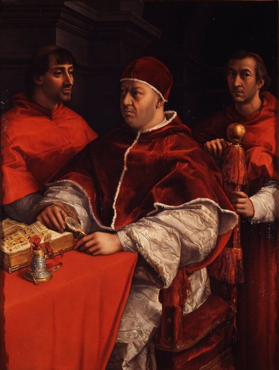 Portrait du pape Léon X avec les cardinaux Giulio de Medici et Luigi de Rossi - Raffaello Sanzio Raphael
