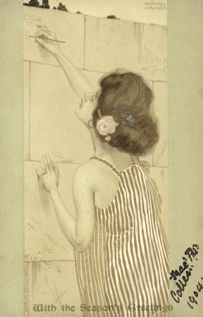 Fille écrivant sur un mur - Raphael Kirchner
