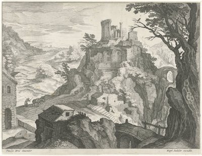 Paysage avec le temple de Vesta à Tivoli - Raphaël Sadeler (I) (attributed to)