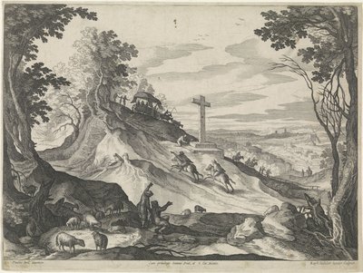 Paysage avec une croix sur une colline - Raphaël Sadeler (II)