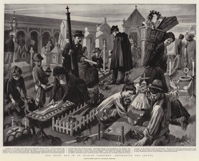 Jour de la Toussaint dans un cimetière italien, décoration des tombes (litho) - Reginald Thomas Cleaver