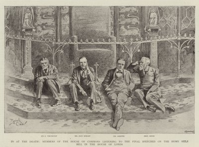 A la mort, les membres de la Chambre des Communes écoutant les discours finaux sur le Home Rule Bill à la Chambre des Lords (gravure) - Reginald Thomas Cleaver