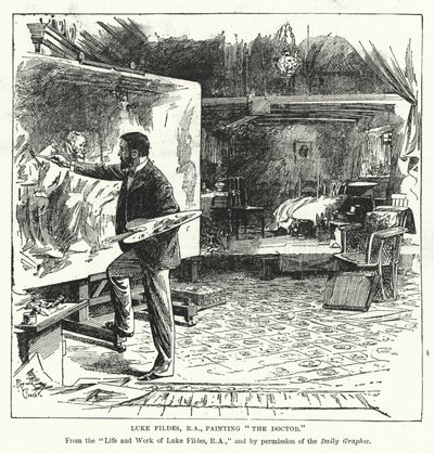 Luke Fildes, RA, peignant le Docteur (lithographie) - Reginald Thomas Cleaver