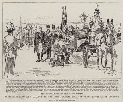Présentation des nouveaux drapeaux à la Royal Marine Light Infantry, Portsmouth Division (litho) - Reginald Thomas Cleaver