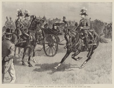 La reine Victoria au point de salut lors de la revue de la semaine dernière (gravure) - Reginald Thomas Cleaver