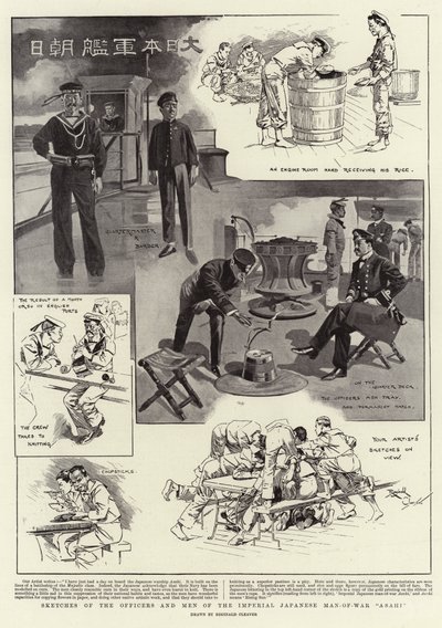 Croquis des officiers et des hommes du navire de guerre impérial japonais "Asahi" (litho) - Reginald Thomas Cleaver