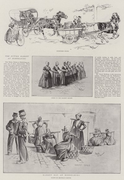 Le marché au beurre de Middelburg (lithographie) - Reginald Thomas Cleaver