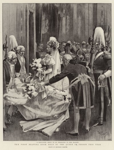 Le premier salon tenu par la Reine en personne cette année (litho) - Reginald Thomas Cleaver
