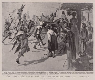 Les Fêtes de Paris, les "fous" et les étudiants dans le cortège historique (litho) - Reginald Thomas Cleaver