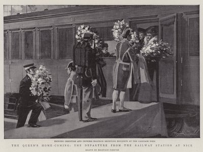 Le retour de la Reine, le départ de la gare de Nice (litho) - Reginald Thomas Cleaver