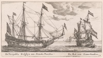 Le "Vergulde Dolphyn," un grand navire marchand, et le "Kat," une flute - Reinier Nooms, called Zeeman