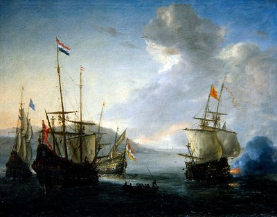 Engagement naval avec marin dans une barque - Reinier Zeeman