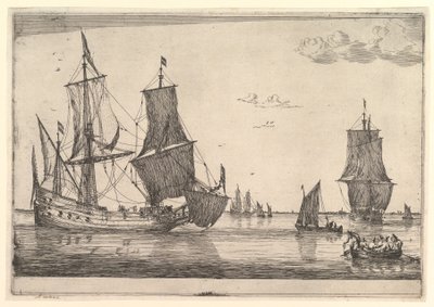 Grand voilier et bateau à rames, 17ème siècle. - Reinier Zeeman