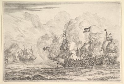 Rencontre navale avec trois navires à droite, des Batailles navales Nieuwe Scheeps Bat..., 1652-54 - Reinier Zeeman