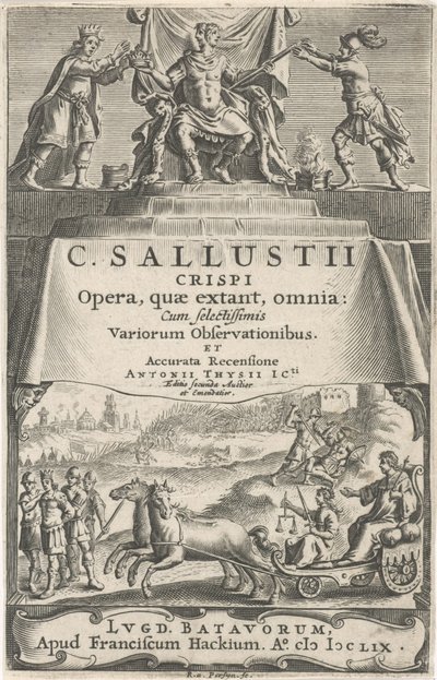 Un empereur et la Justice sur un char triomphal (page de titre pour: A. Thysius jr., Opera, quæ extant, omnia, 1659) - Reinier van Persijn
