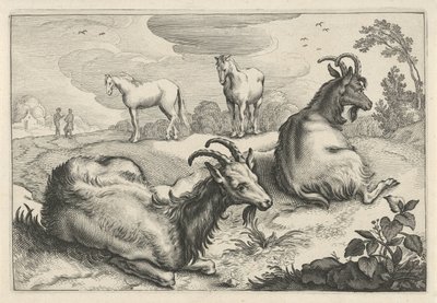 Paysage avec deux chèvres et deux chevaux (Diversa Animalia Quadrupedia) - Reinier van Persijn