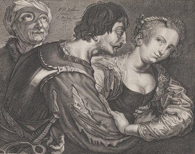 La proxénète : une vieille femme, un soldat et une femme, vers 1635-68 - Reinier van Persyn