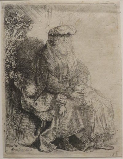 Abraham caressant Isaac", gravure de Rembrandt, Honolulu Museum of Art - Rembrandt