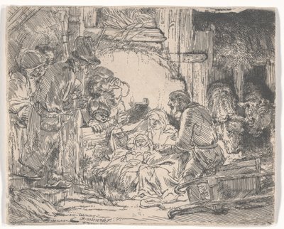 Adoration des bergers avec une lampe, vers 1654 - Rembrandt van Rijn