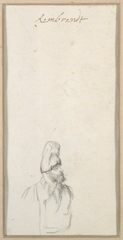 Homme barbu de profil, avec un haut chapeau, vers 1640 - Rembrandt Harmensz. van Rijn