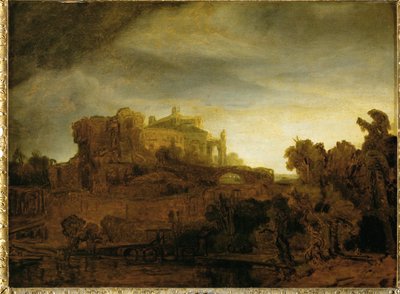 Château au crépuscule ... - Rembrandt Harmensz. van Rijn