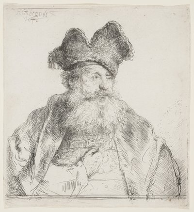 Vieil homme avec un bonnet en fourrure divisé - Rembrandt van Rijn