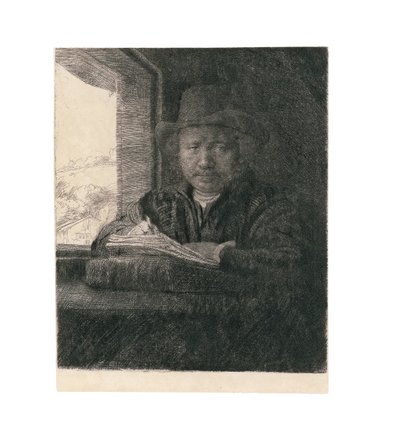 Autoportrait dessinant à une fenêtre, 1648 - Rembrandt van Rijn