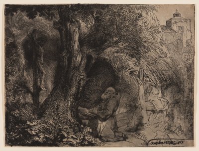 Saint François sous un arbre priant - Rembrandt Harmensz. van Rijn