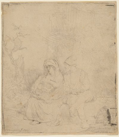 Le repos pendant la fuite en Égypte : Légèrement gravé - Rembrandt Harmensz. van Rijn