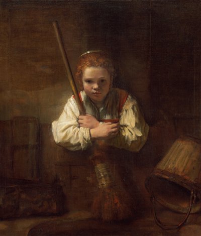 Une fille avec un balai - Rembrandt Workshop