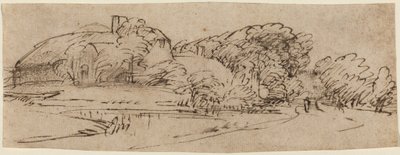 Un paysage avec des bâtiments agricoles au milieu des arbres - Rembrandt van Rijn