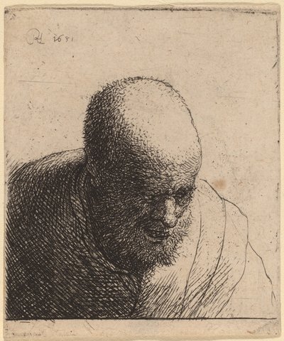 Homme chauve avec la bouche ouverte, regardant vers le bas - Rembrandt van Rijn
