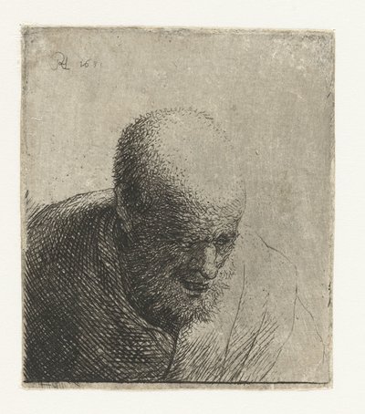 Homme chauve avec la bouche ouverte, regardant vers le bas : buste - Rembrandt van Rijn