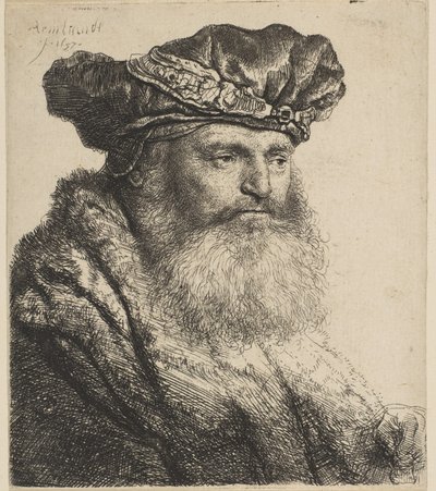 Homme barbu avec un bonnet de velours et une attache de bijou, 1637 - Rembrandt van Rijn