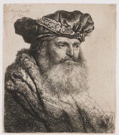 Homme barbu avec un bonnet de velours orné d