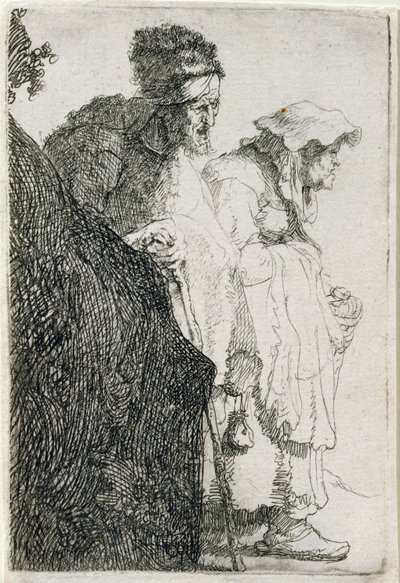 Mendiant et mendiante derrière une banque, vers 1630 - Rembrandt van Rijn
