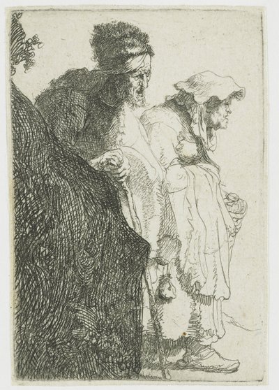Mendiant homme et femme derrière une banque - Rembrandt van Rijn